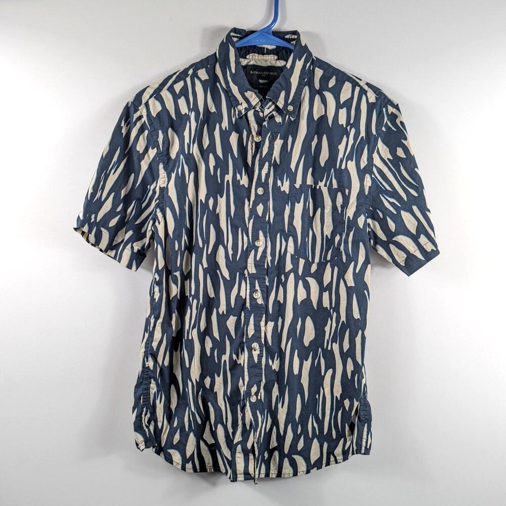 Banana Republic Slim Fit Mens S Abstract Print Short Sleeve Button Down Shirt